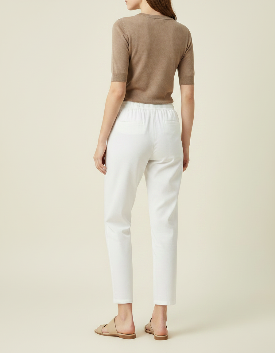 Pantalon Chino Blanc Cordon Décontracté Femme - Coton - vue 2