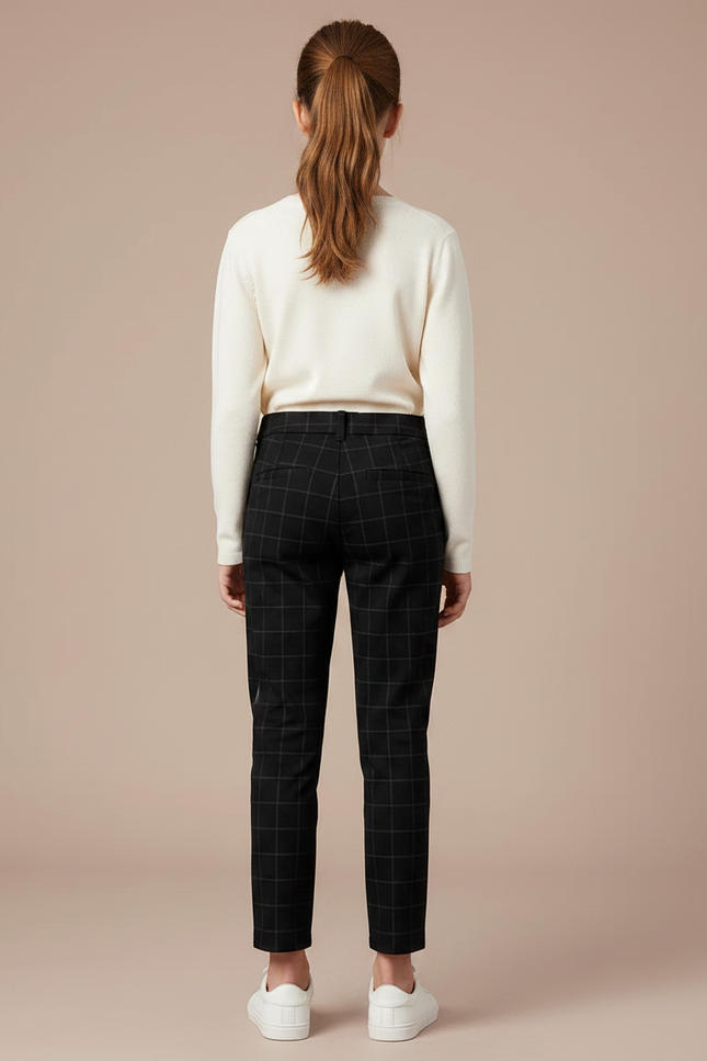 Pantalon Chino Noir Carreaux Slim Fille Élégant - Polyester - vue 2