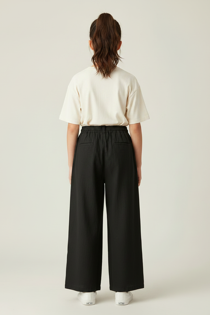 Pantalon Chino Noir Ample Coton Fluide Enfant Fille - vue 2