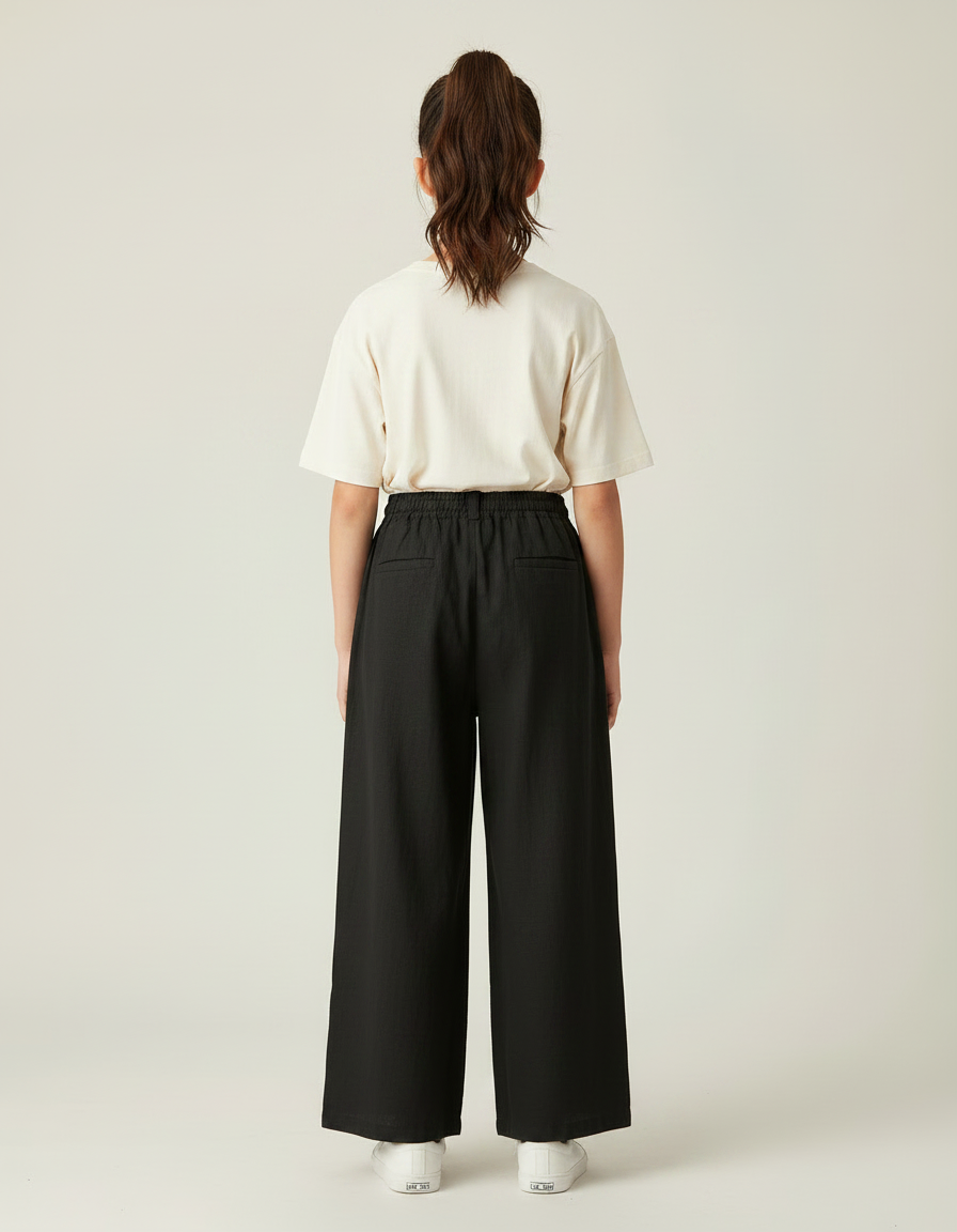 Pantalon Chino Noir Ample Coton Fluide Enfant Fille - vue 2