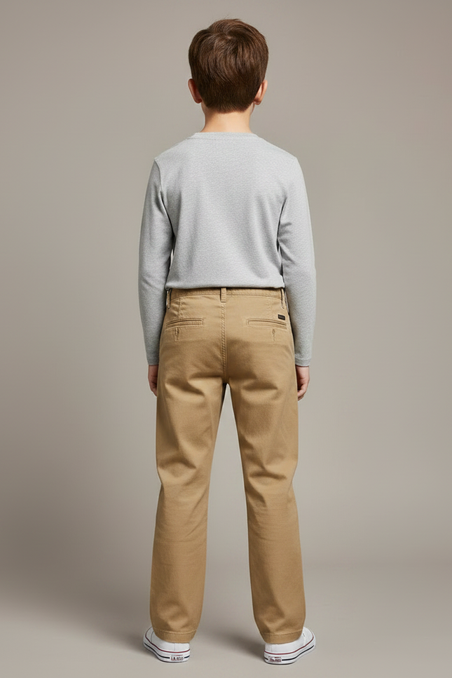 Pantalon Chino Beige Coton Décontracté Coupe Droite Enfant - vue 2