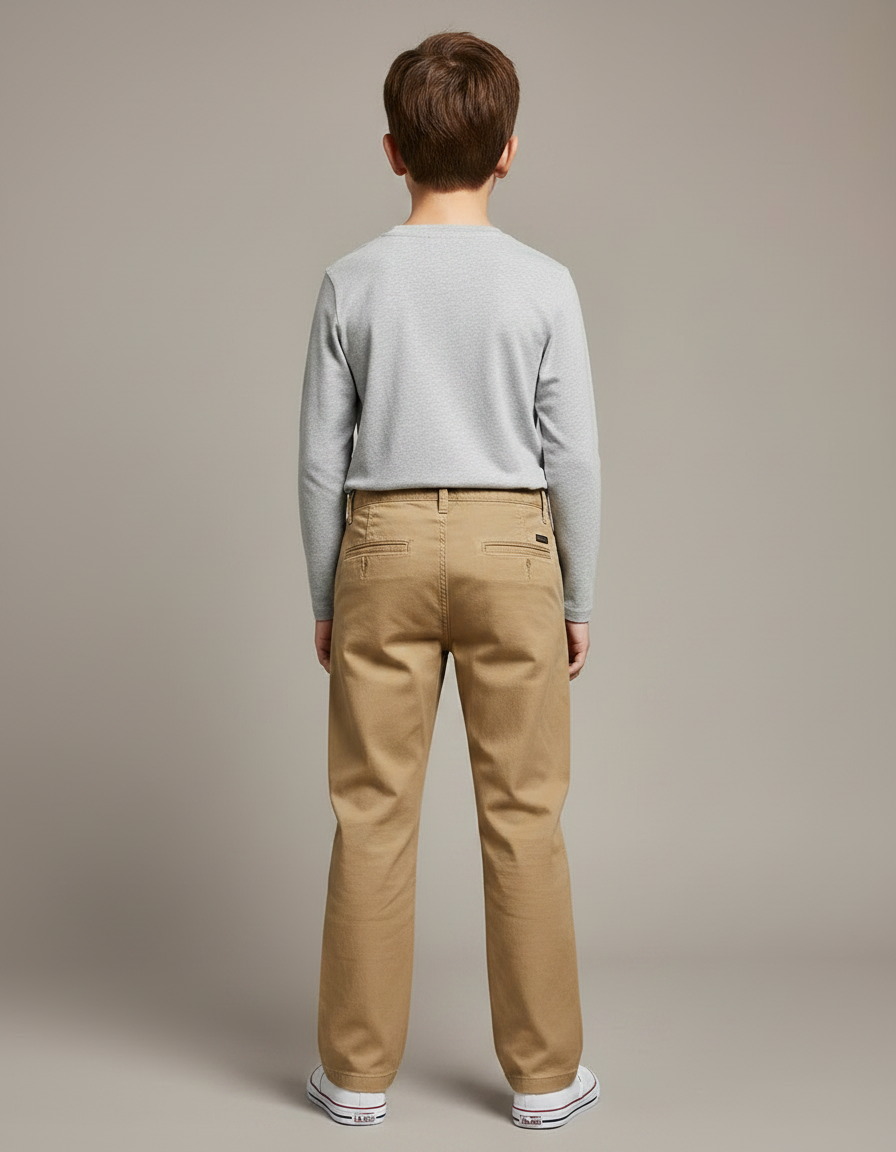 Pantalon Chino Beige Coton Décontracté Coupe Droite Enfant - vue 2