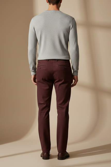 Pantalon Chino Bordeaux Droit Laine Mélangée Élégant Homme - vue 2