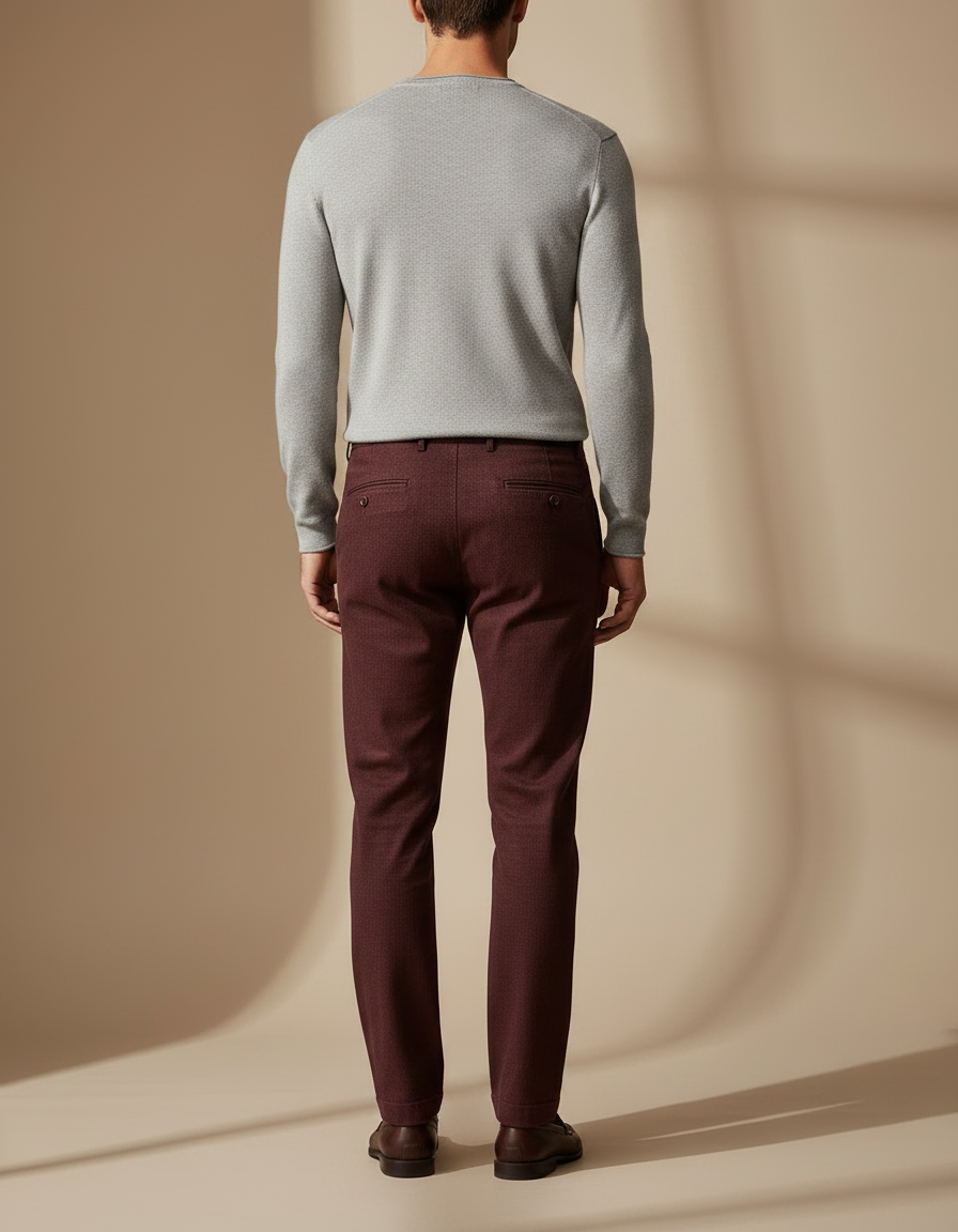 Pantalon Chino Bordeaux Droit Laine Mélangée Élégant Homme - vue 2