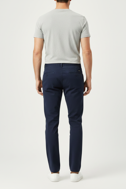 Pantalon Chino Bleu Marine Slim Coton Homme Élégant - vue 2