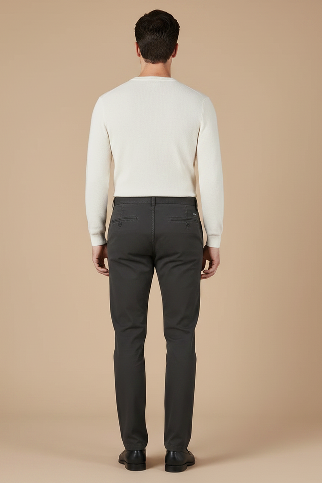 Pantalon Chino Gris Anthracite Coton Coupe Droite Homme - vue 2