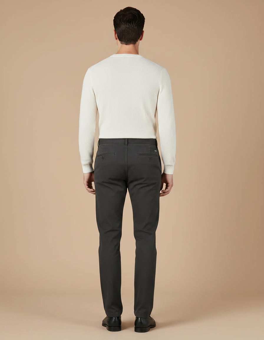 Pantalon Chino Gris Anthracite Coton Coupe Droite Homme - vue 2