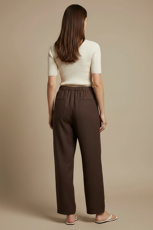 Pantalon Chino Marron Ample Fluide Décontracté Femme - Lin - vue 2