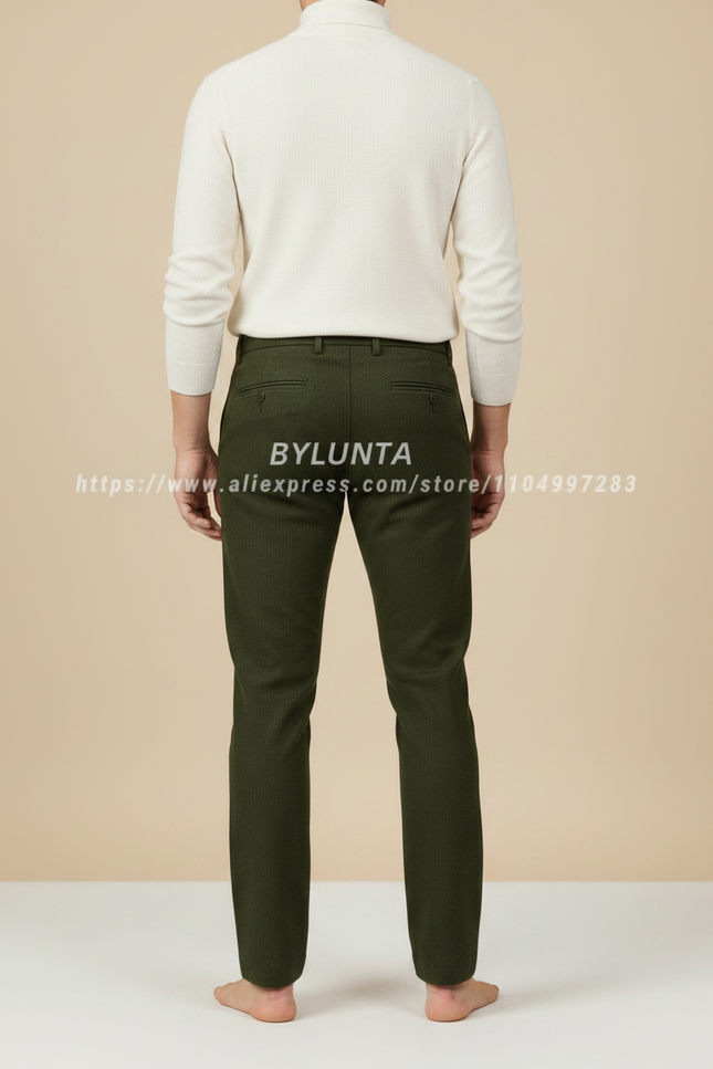 Pantalon Chino Vert Olive Droit Élégant Homme - Coton - vue 2