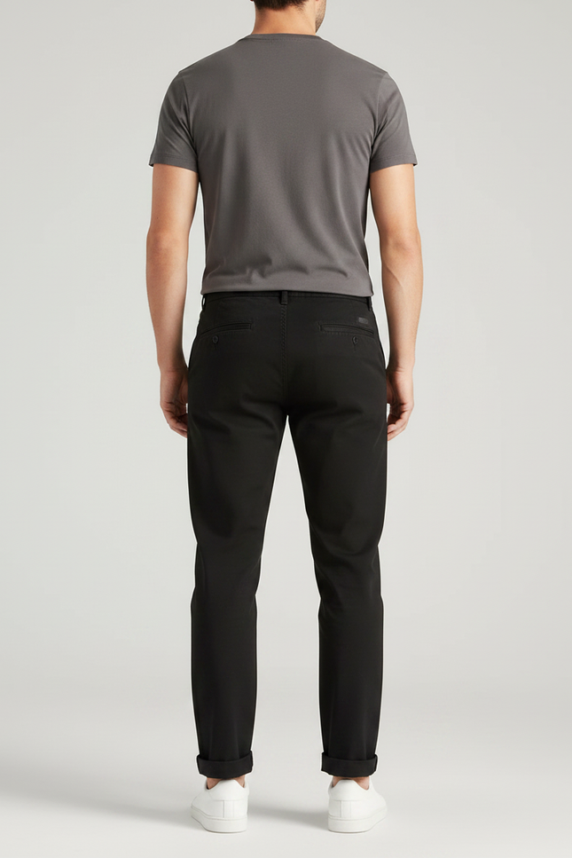 Pantalon Chino Noir Coton Décontracté Droit Homme - vue 2