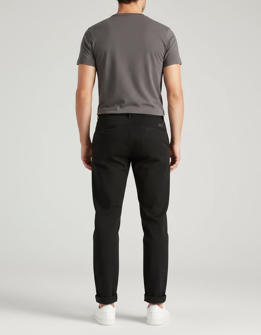 Pantalon Chino Noir Coton Décontracté Droit Homme - vue 2