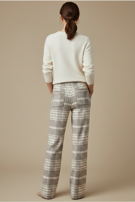 Pantalon Chino Laine Pied-de-poule Ample Tricoté Confortable - Gris - vue 2