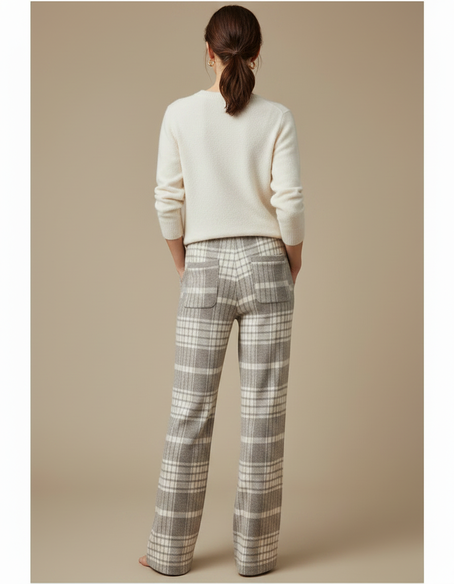 Pantalon Chino Laine Pied-de-poule Ample Tricoté Confortable - Gris - vue 2