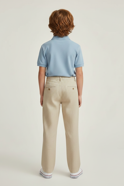 Pantalon Chino Beige Lin Ample Décontracté Enfant - vue 2