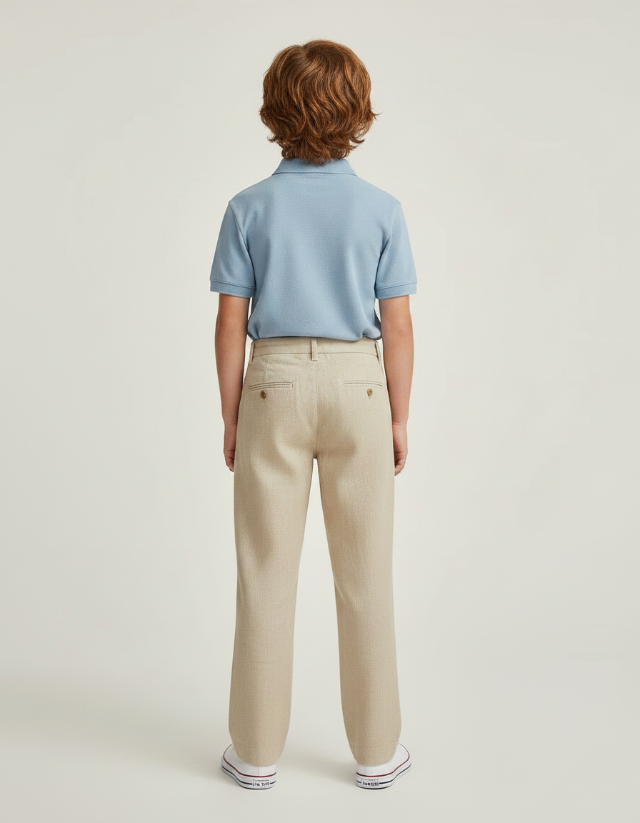 Pantalon Chino Beige Lin Ample Décontracté Enfant - vue 2