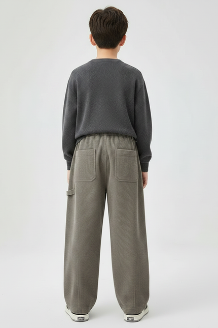 Pantalon Chino Kaki Côtelé Ample Enfant Décontracté - Cordé - vue 2