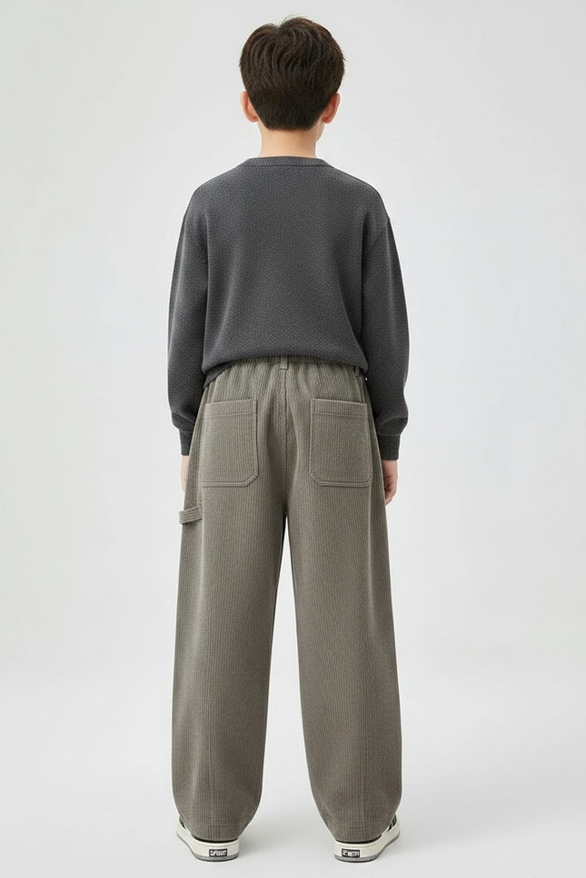 Pantalon Chino Kaki Côtelé Ample Enfant Décontracté - Cordé - vue 2