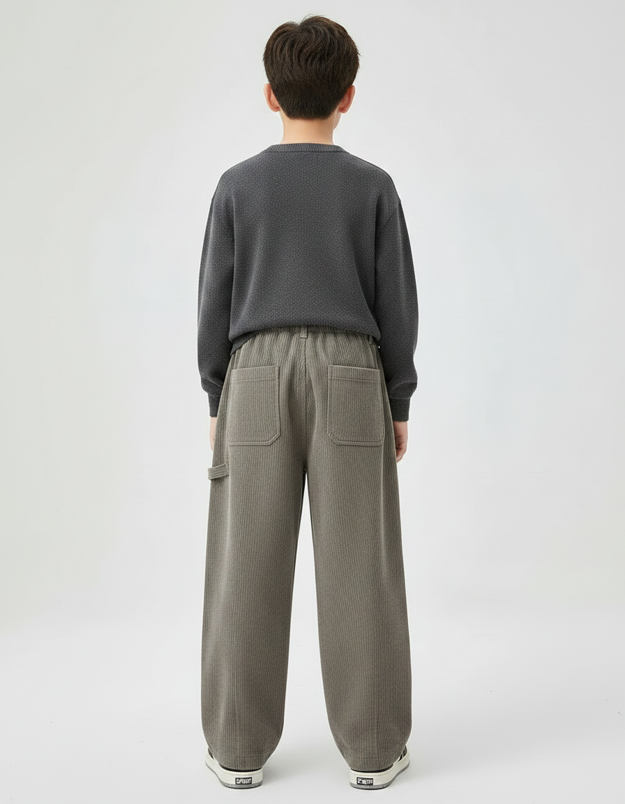 Pantalon Chino Kaki Côtelé Ample Enfant Décontracté - Cordé - vue 2