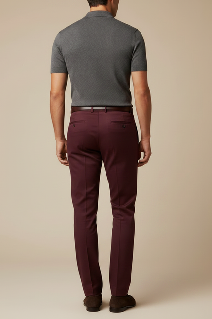Pantalon Chino Bordeaux Slim Élégant Homme - Gabardine - vue 2