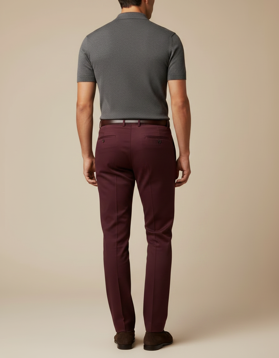 Pantalon Chino Bordeaux Slim Élégant Homme - Gabardine - vue 2