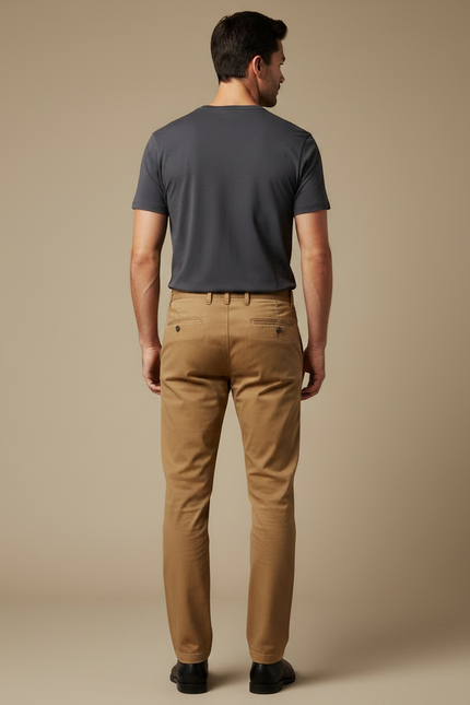 Pantalon Chino Marron Coton Droit Décontracté Homme - vue 2