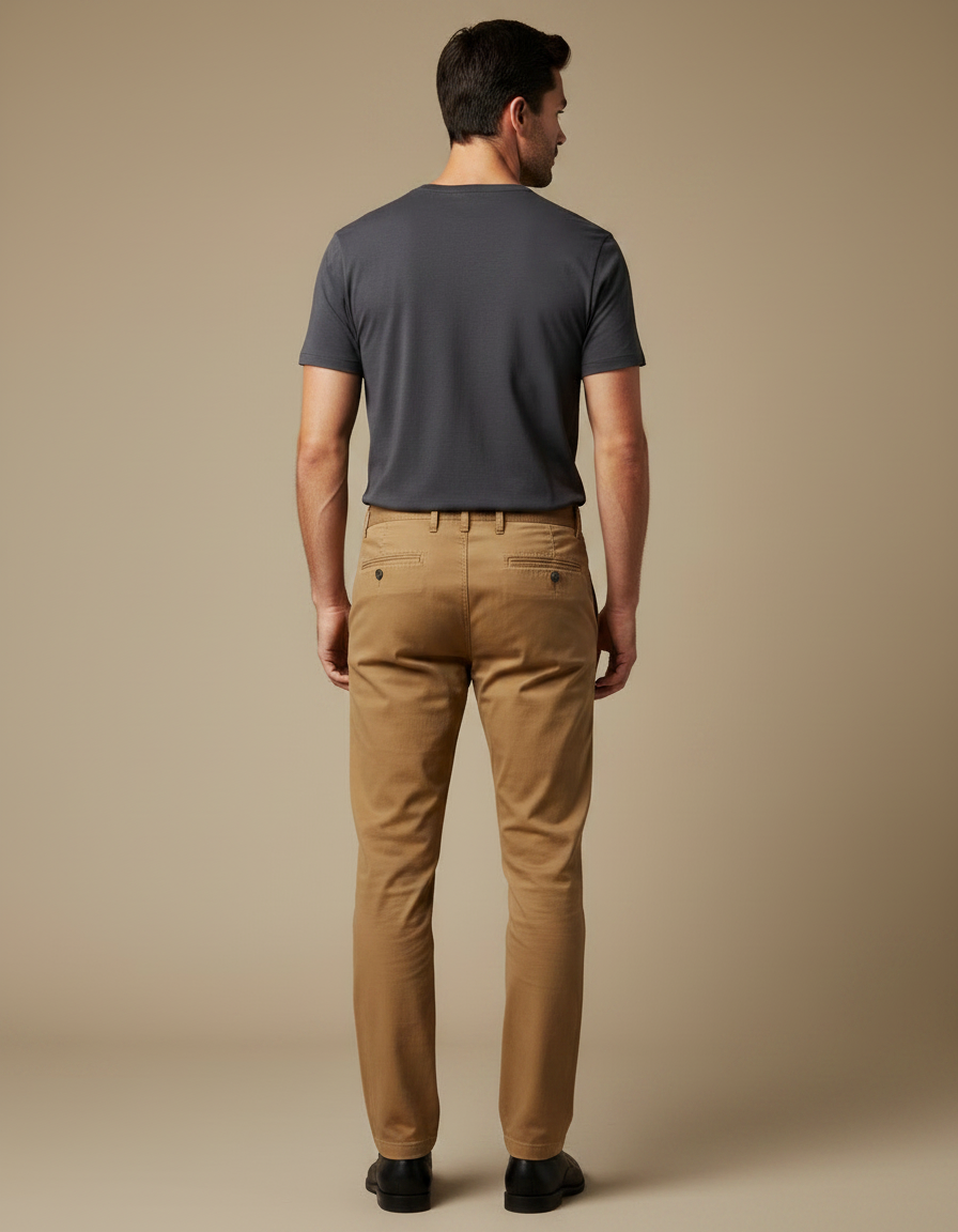 Pantalon Chino Marron Coton Droit Décontracté Homme - vue 2