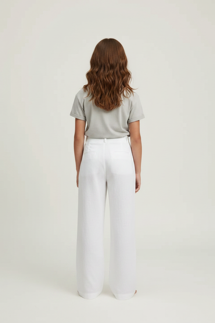 Pantalon Chino Blanc Lin Ample Droit Élégant - vue 2