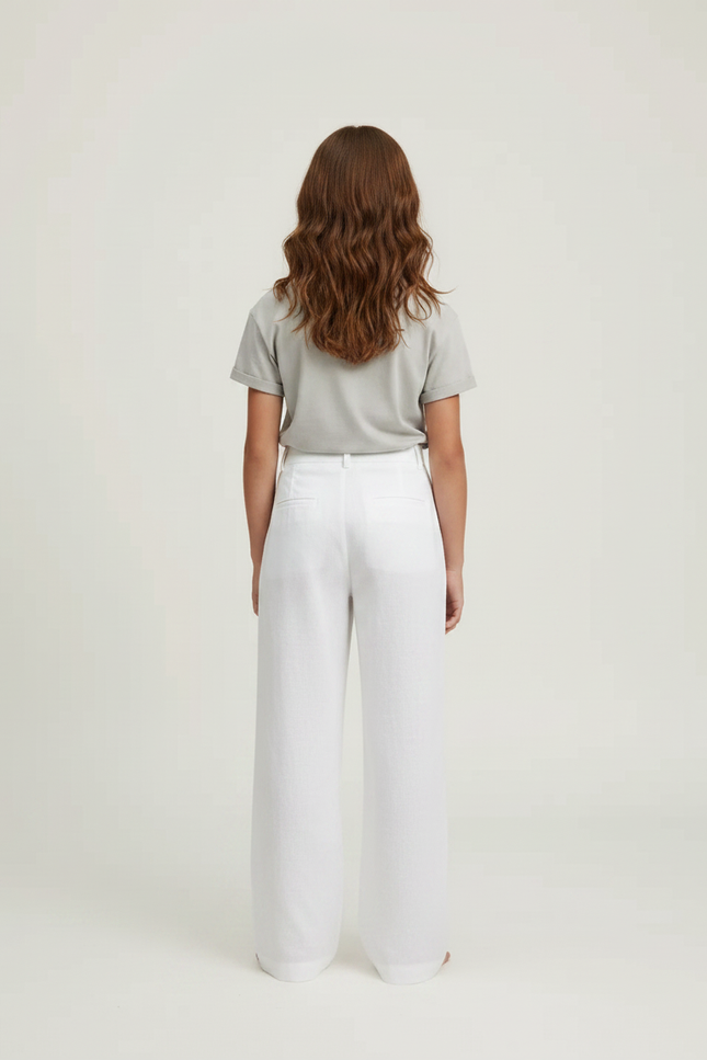 Pantalon Chino Blanc Lin Ample Droit Élégant - vue 2