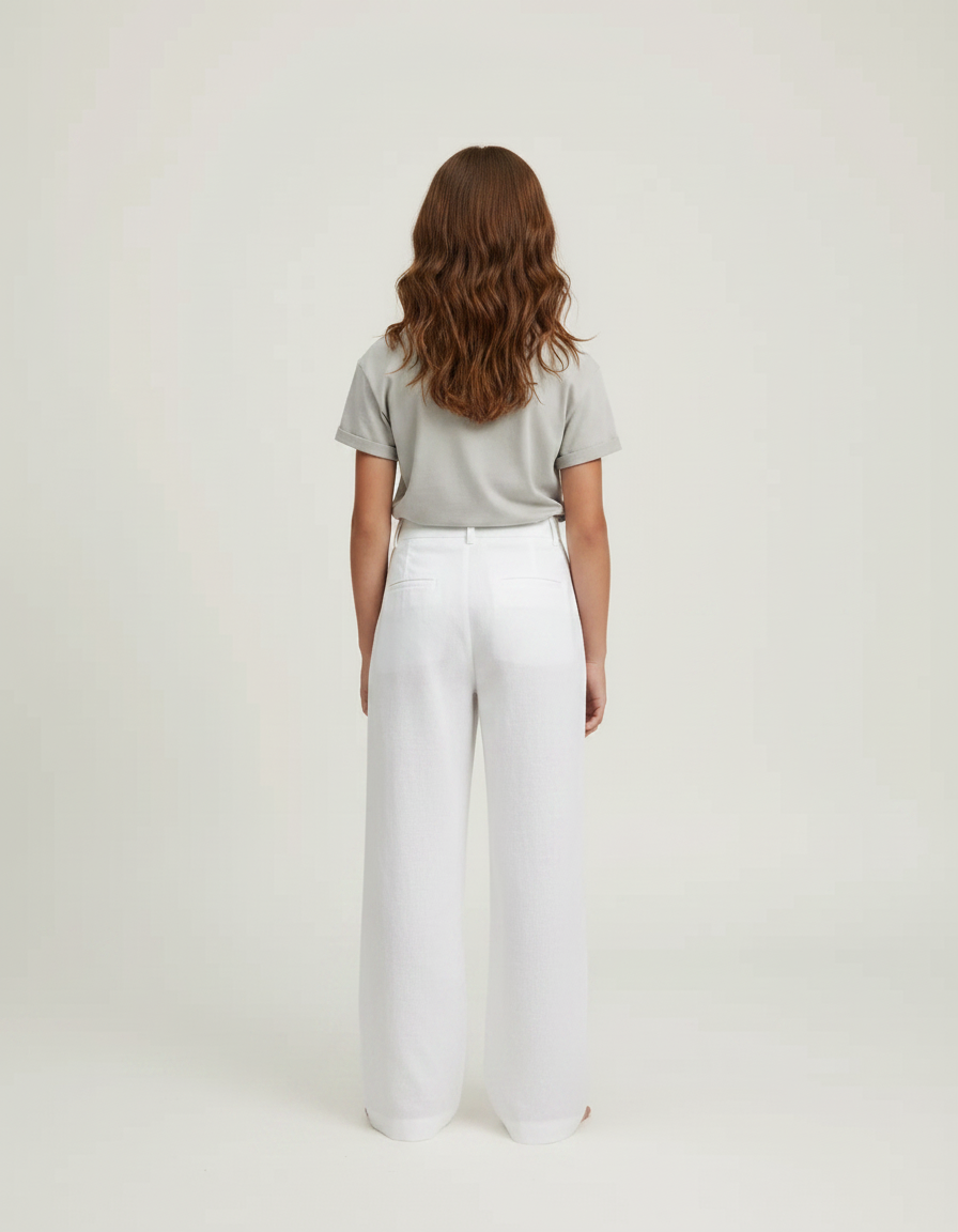 Pantalon Chino Blanc Lin Ample Droit Élégant - vue 2