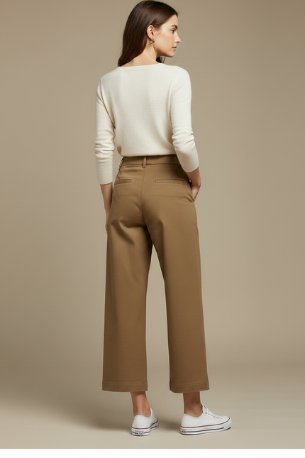 Pantalon Chino Kaki Ample Coton Décontracté Femme - Gabardine - vue 2