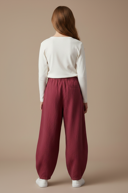 Pantalon Chino Bordeaux Ample Lin Femme Élégant - vue 2