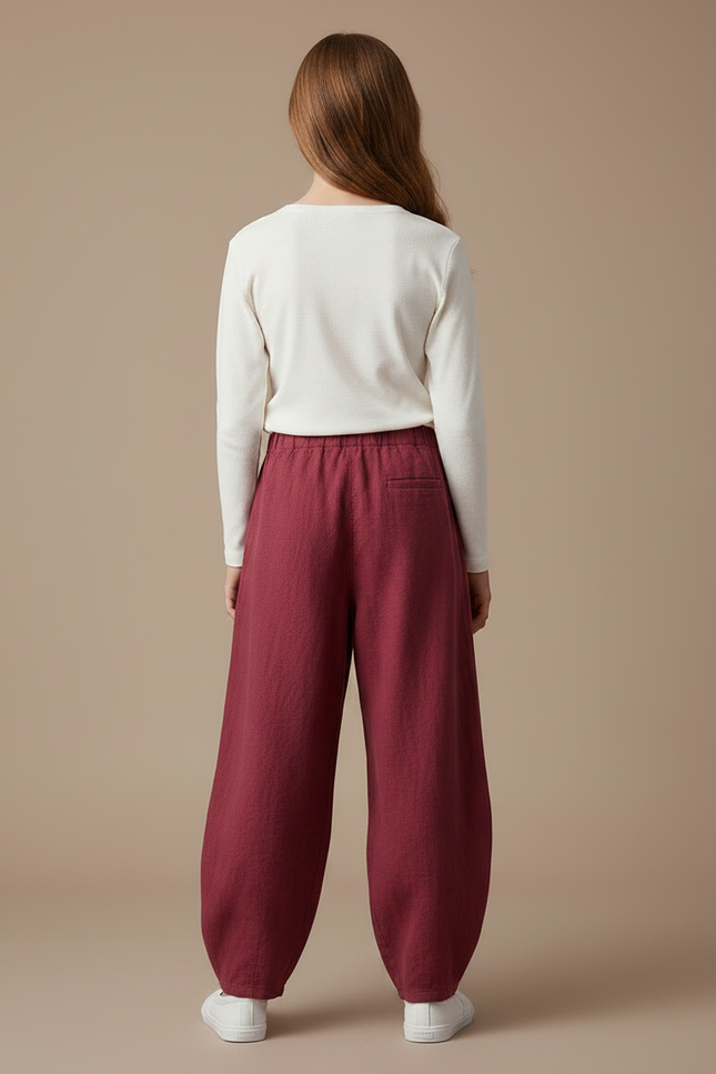 Pantalon Chino Bordeaux Ample Lin Femme Élégant - vue 2