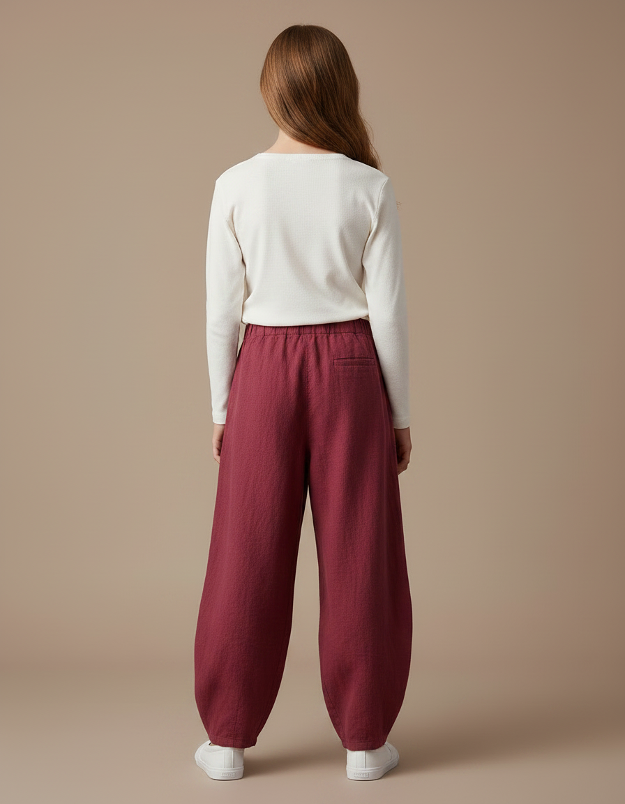 Pantalon Chino Bordeaux Ample Lin Femme Élégant - vue 2