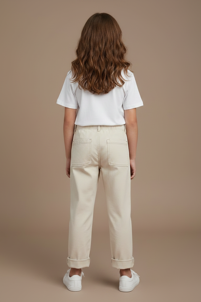Pantalon Chino Beige Coton Décontracté Enfant Uni - vue 2