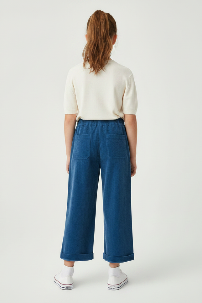 Pantalon Chino Bleu Côtelé Ample Décontracté Enfant - Cordé - vue 2