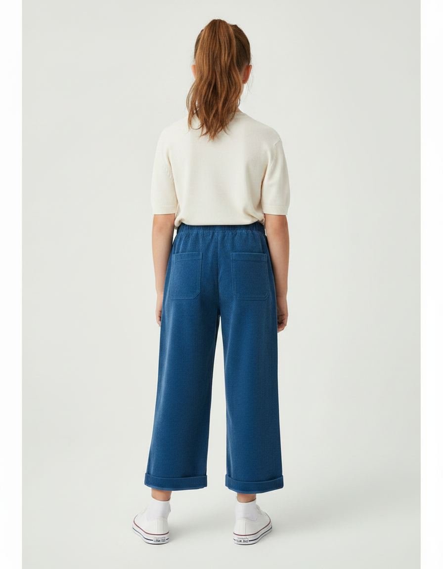Pantalon Chino Bleu Côtelé Ample Décontracté Enfant - Cordé - vue 2