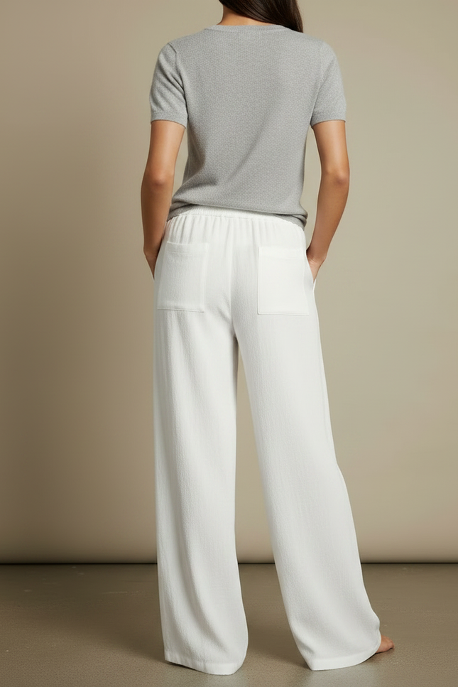 Pantalon Chino Blanc Ample Fluide Décontracté Femme - Lin - vue 2