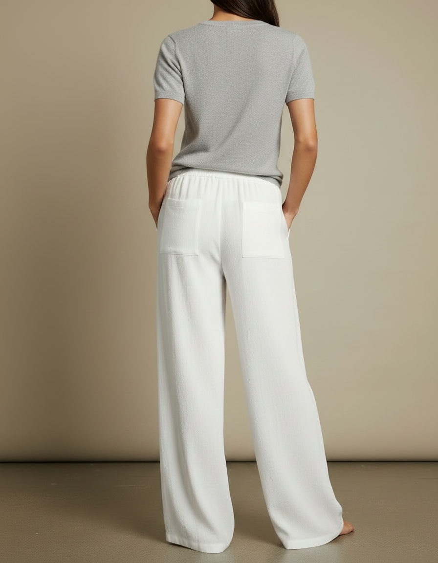 Pantalon Chino Blanc Ample Fluide Décontracté Femme - Lin - vue 2
