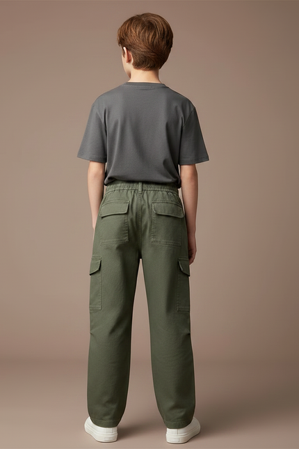Pantalon Chino Vert Kaki Cargo Ample Garçon - Gabardine - vue 2