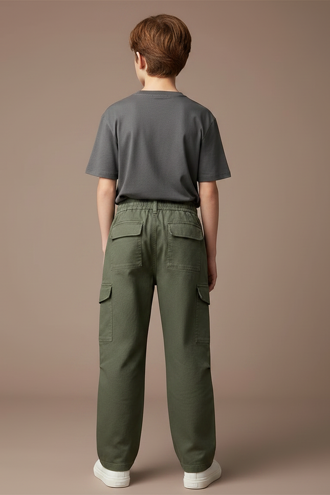 Pantalon Chino Vert Kaki Cargo Ample Garçon - Gabardine - vue 2