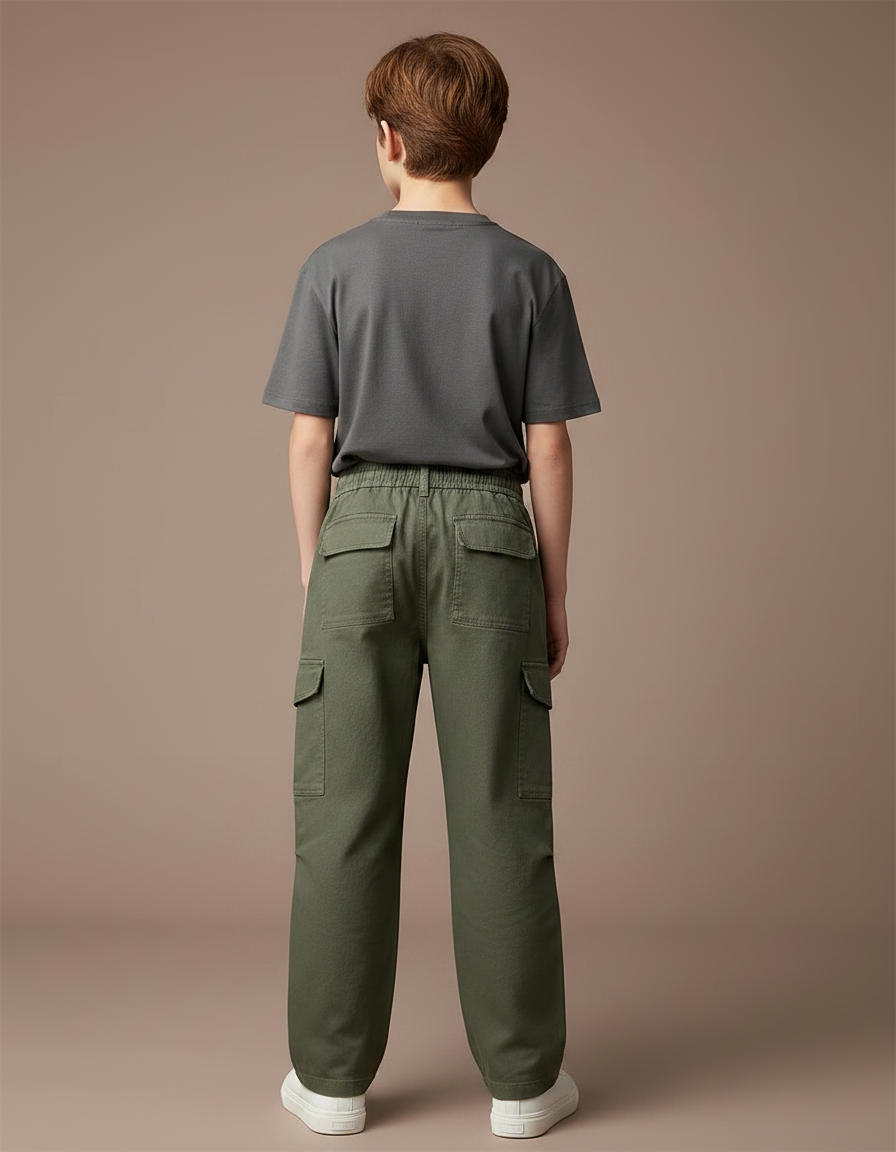 Pantalon Chino Vert Kaki Cargo Ample Garçon - Gabardine - vue 2