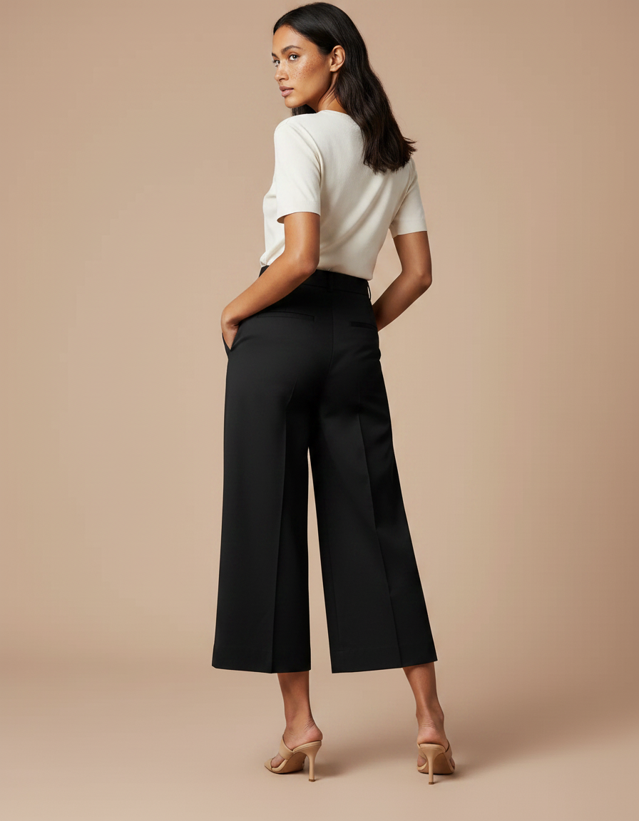 Pantalon Chino Noir Ample Taille Haute Business Femme - Gabardine - vue 2