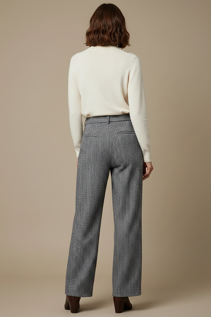 Pantalon Chino Gris Ample Motif Chevrons Femme - Tweed - vue 2