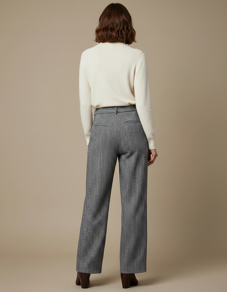 Pantalon Chino Gris Ample Motif Chevrons Femme - Tweed - vue 2