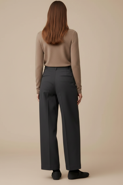 Pantalon Chino Gris Foncé Ample Coupe Droite Femme - Gabardine - vue 2