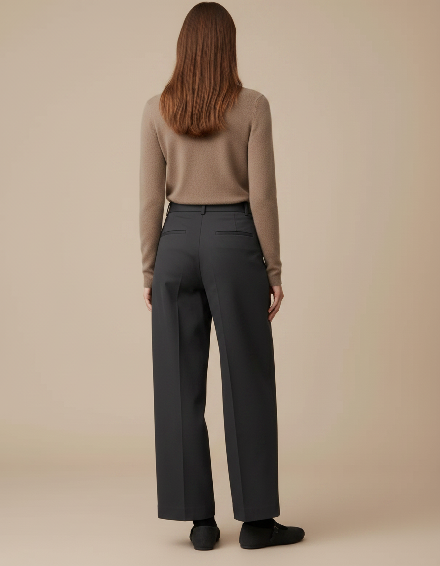 Pantalon Chino Gris Foncé Ample Coupe Droite Femme - Gabardine - vue 2