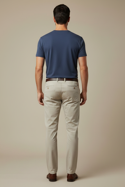 Pantalon Chino Beige Coton Slim Homme Décontracté - vue 2