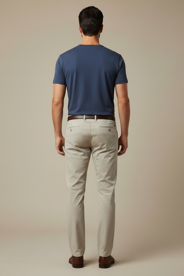 Pantalon Chino Beige Coton Slim Homme Décontracté - vue 2