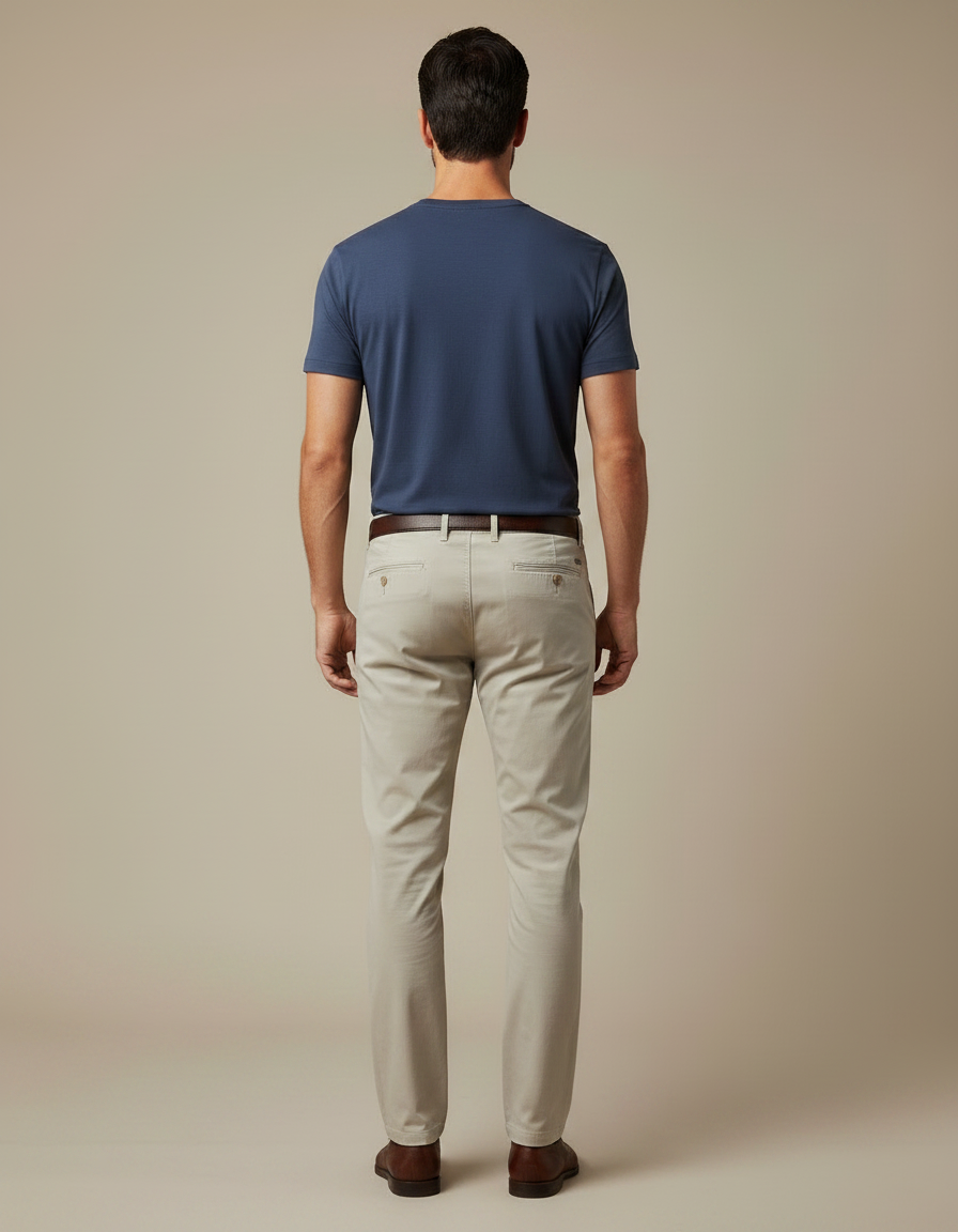 Pantalon Chino Beige Coton Slim Homme Décontracté - vue 2