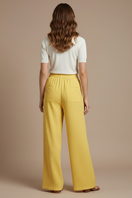 Pantalon Chino Jaune Ample Fluide Décontracté Femme - Lin - vue 2